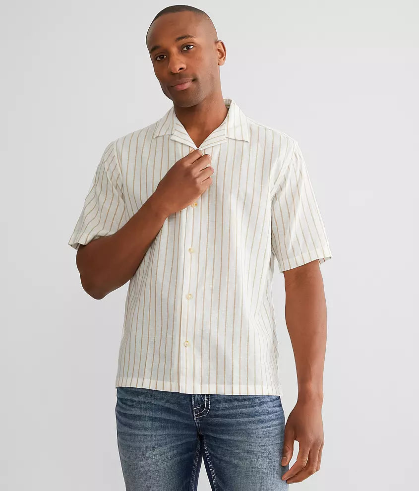 MUGHAL CLOTHING ARTICLE #8301 S Casual Linen Shirt with Stand Collar Pockets Breathable, Long Sleeve, Button-Up for Spring/Fall, Solid Black, Regular Fit