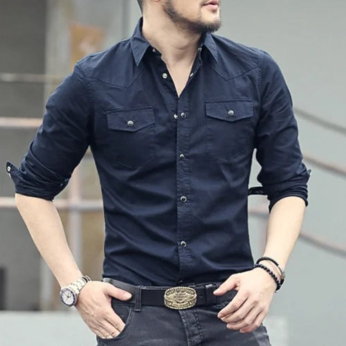 Mughal Clothing Article #8307 Outfit Mens Latest Fashion Shirts Mens Cotton Navy Blue Fashion